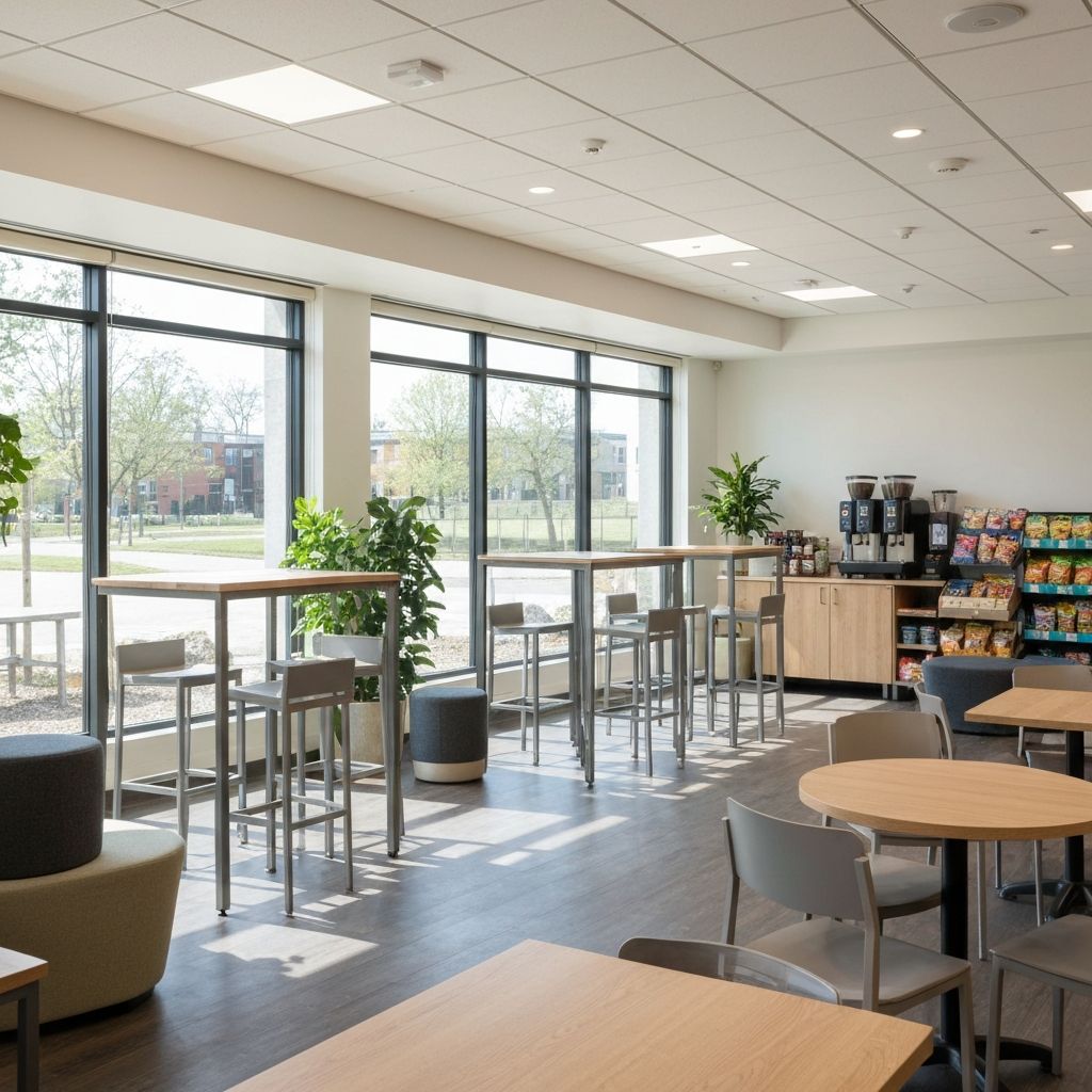 Modern canteen and coffee area for facility members